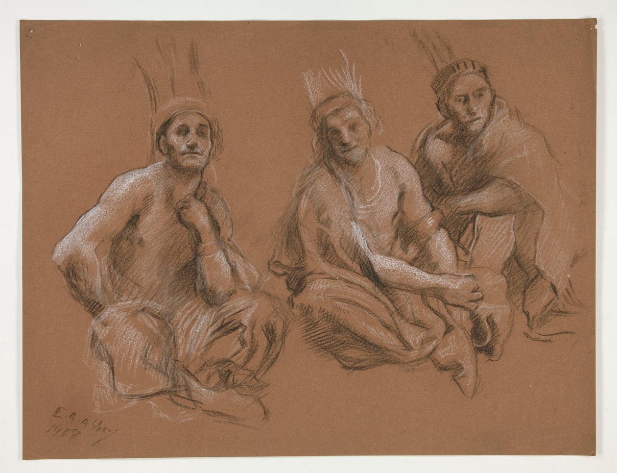 Studie av 3 indianere for av Edwin Austin Abbey