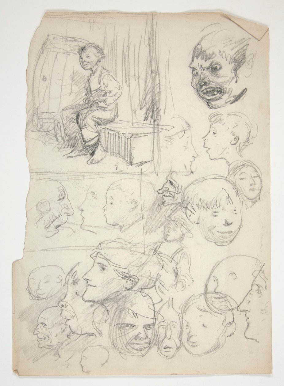 Studie av en gutt, studie av ansikter av Edwin Austin Abbey