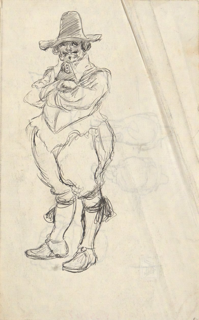 Studie av en mann i XVII. Nederlandsk kostyme - uidentifisert. Studier på revers av Edwin Austin Abbey