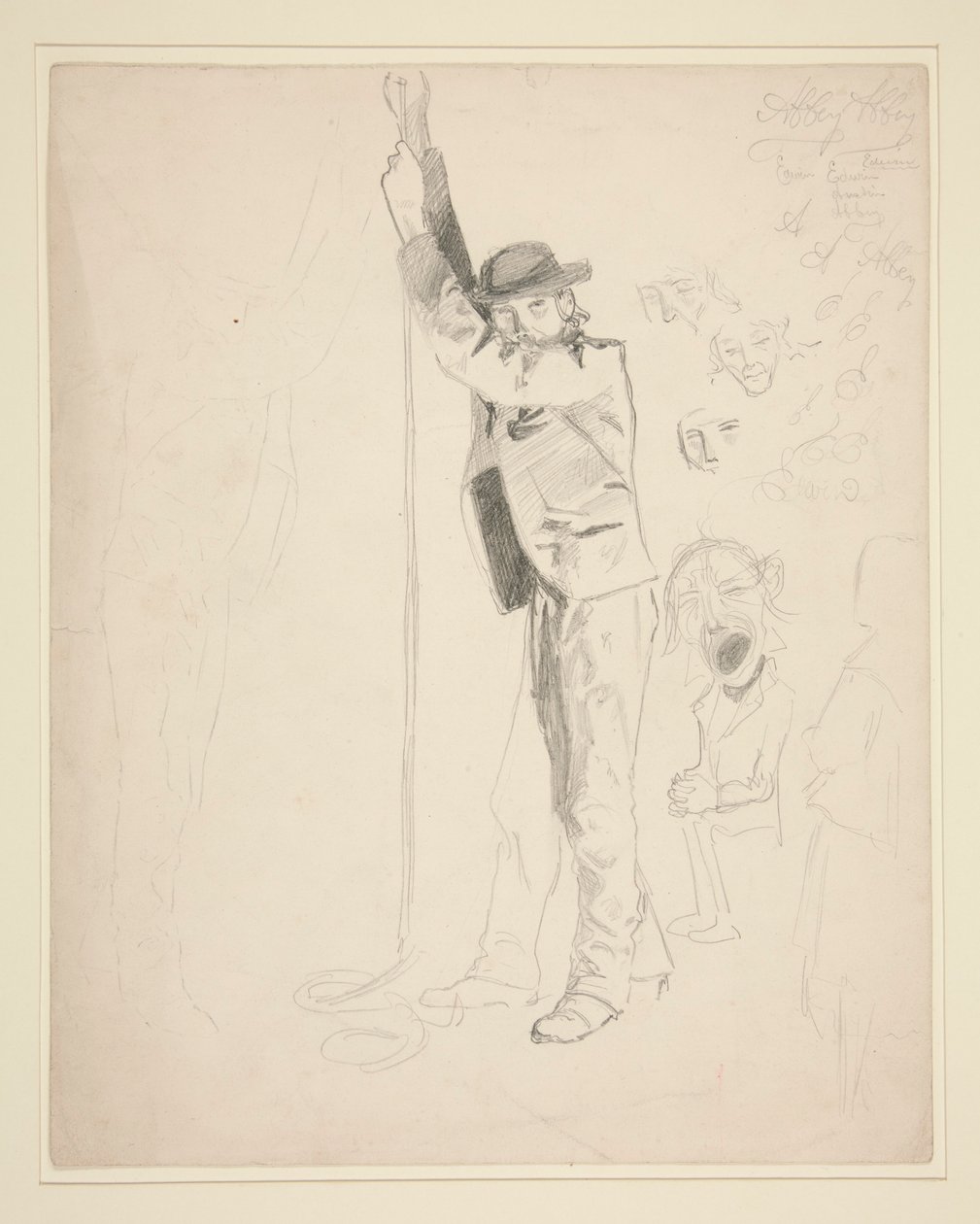 Studie av en mann som ringer en bjelle; doodles av EAA av Edwin Austin Abbey