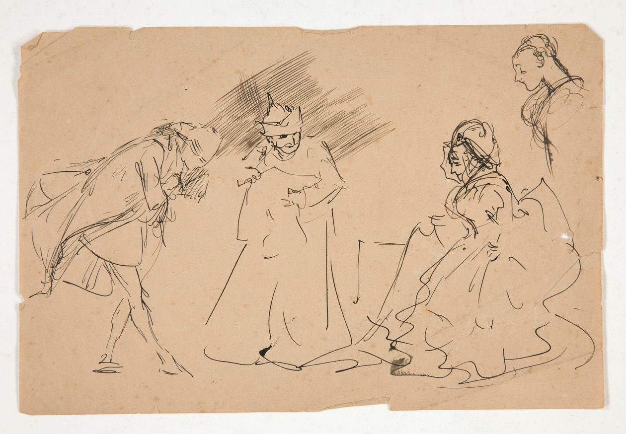 Studie av en scene fra det 18. århundre, muligens av Edwin Austin Abbey