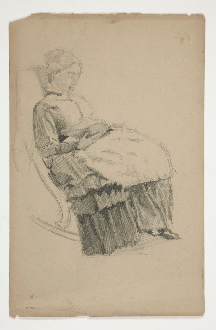 Studie av en eldre kvinne i gyngestol, lesing av Edwin Austin Abbey