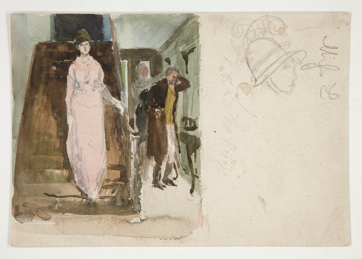 Studie av et interiør: par som forbereder seg på å dra for kvelden av Edwin Austin Abbey