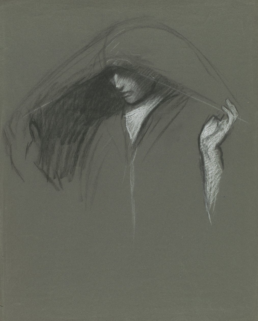 Studie av drapert hode av av Edwin Austin Abbey