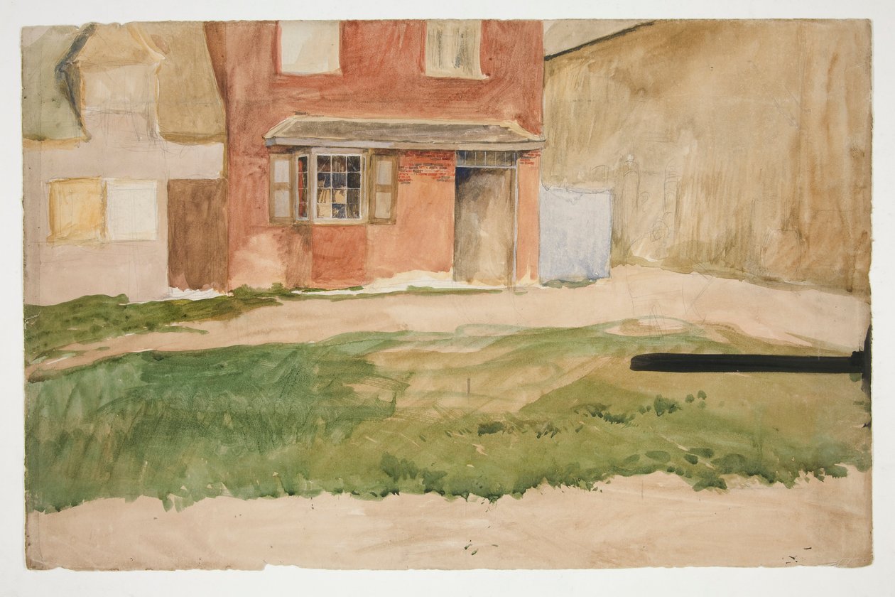 Studie av eksteriør av en rød murbygning av Edwin Austin Abbey