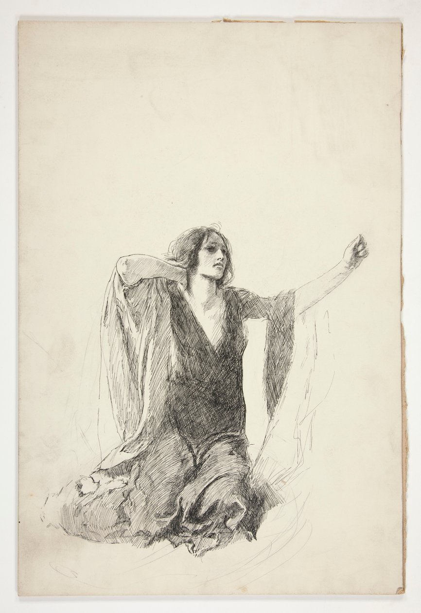 Studie av knelende kvinne, sannsynligvis en studie for Juliet i gravscenen, av Edwin Austin Abbey