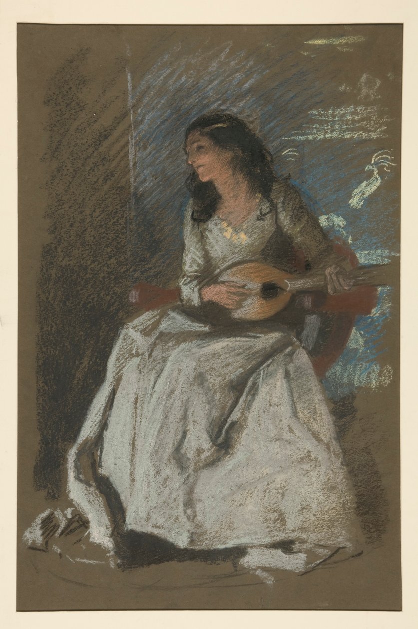 Studie av dame som spiller mandolin av Edwin Austin Abbey