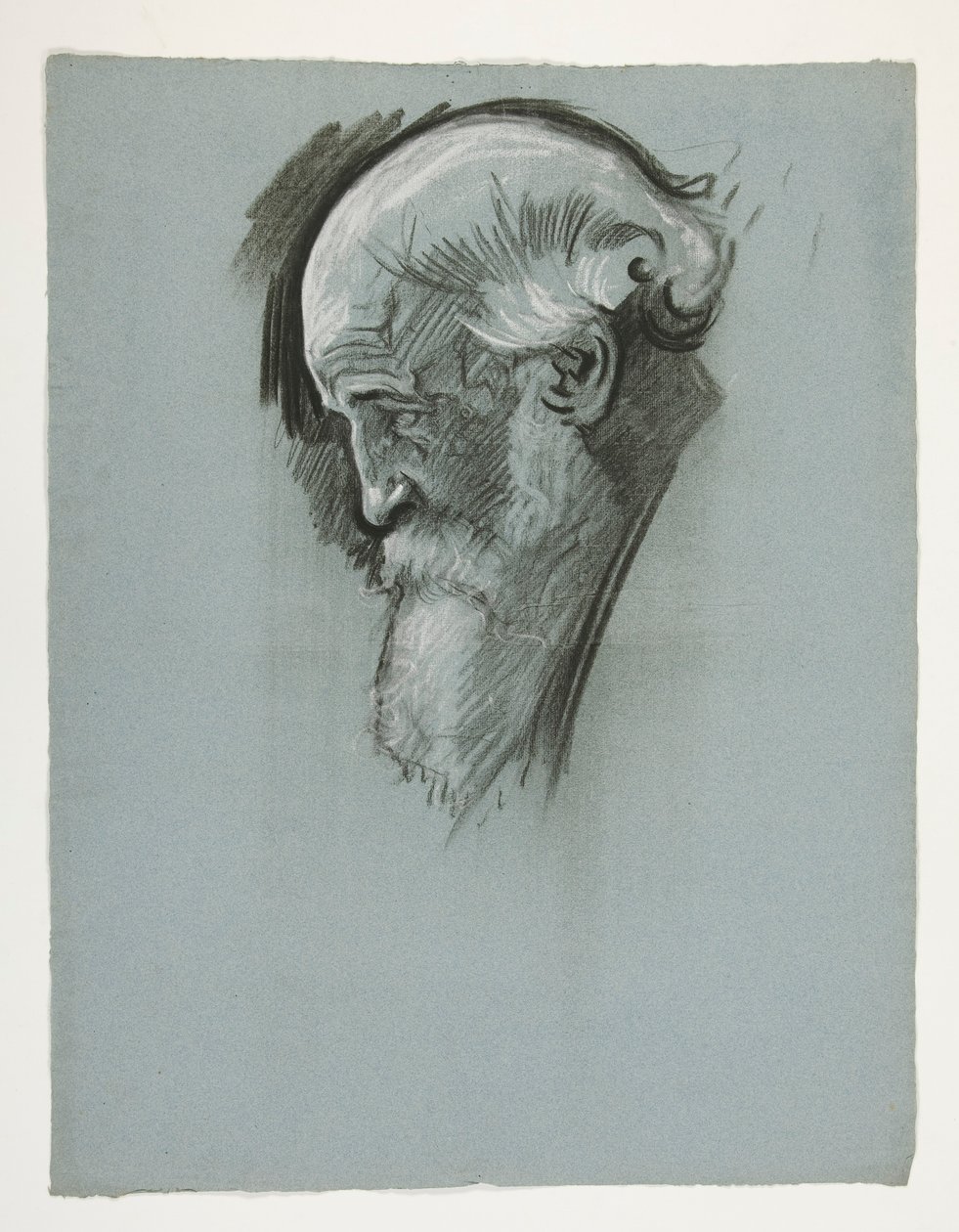 Studie av hodet til en gammel skjeggete mann, for kong Arthur av Edwin Austin Abbey