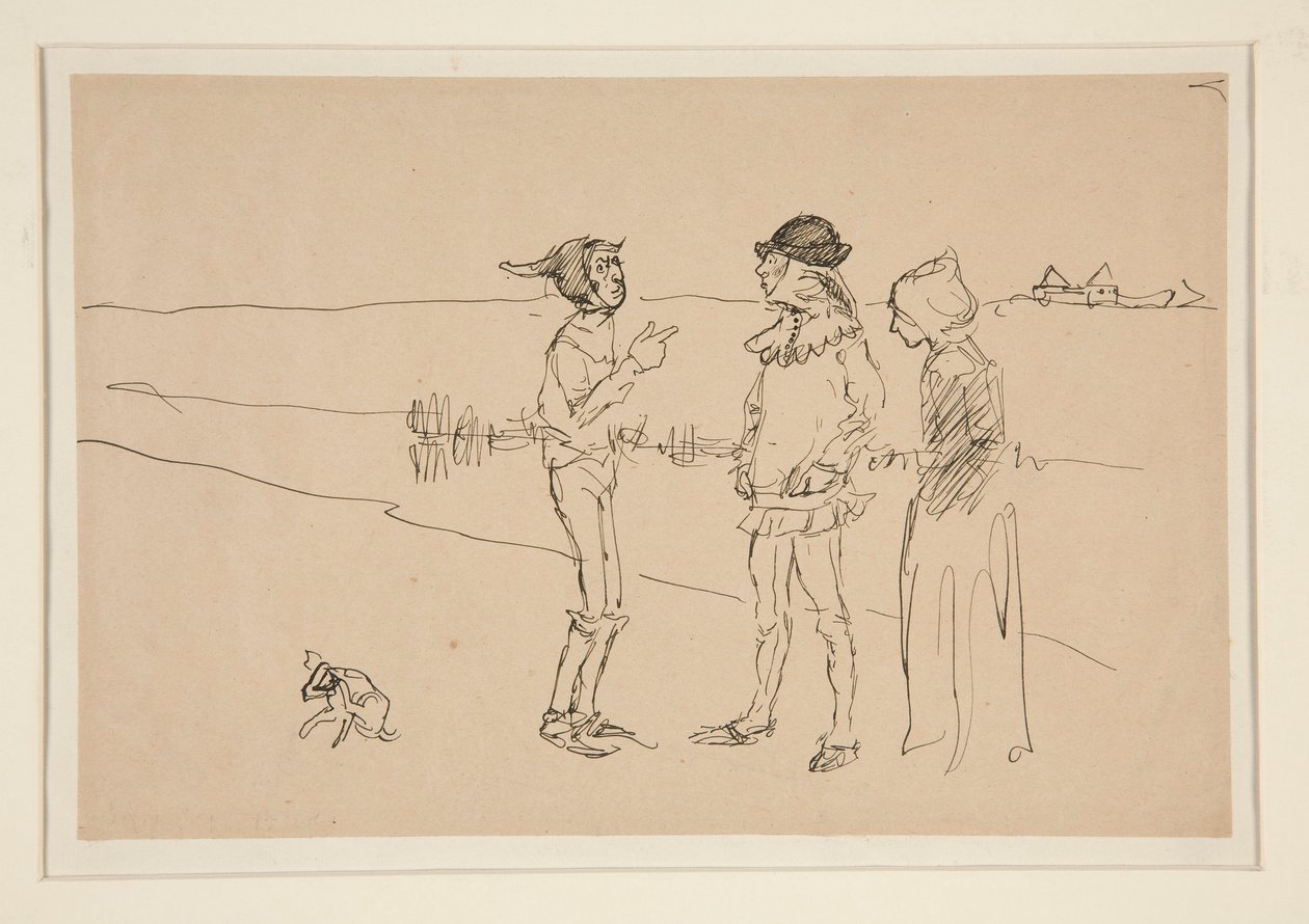Studie av to menn, kvinne og en hund, fra Love av Edwin Austin Abbey