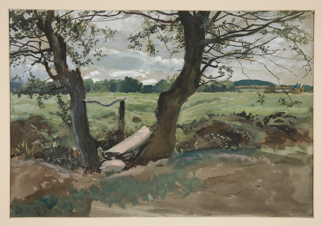 Studie av to trær og et felt av Edwin Austin Abbey