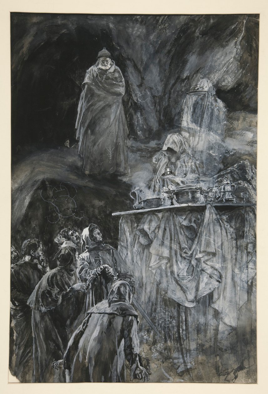 Banketten, illustrasjon til akt III, Scene iii, The Tempest av Edwin Austin Abbey
