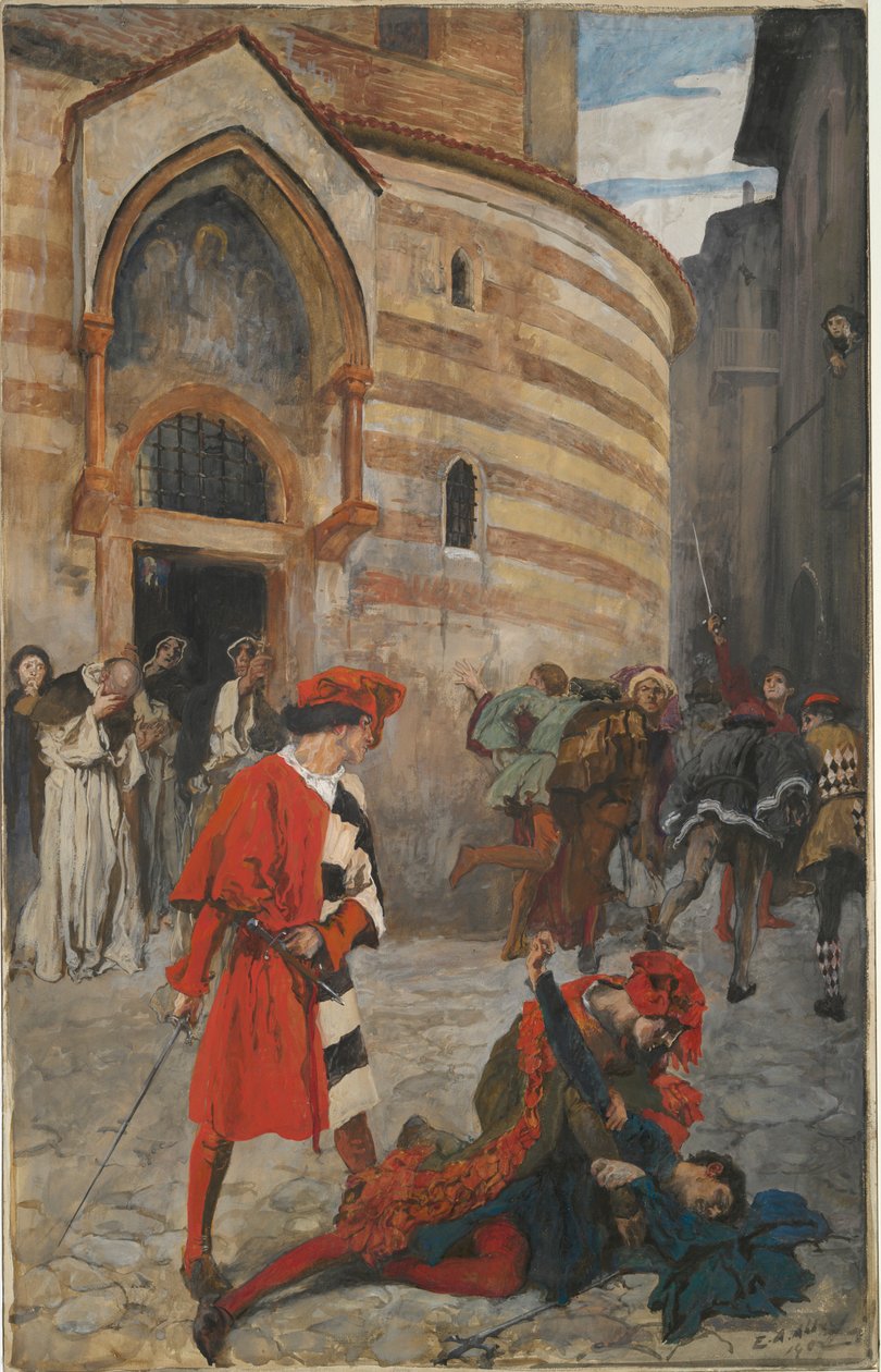 Mercutios død - III. akt, scene I, Romeo og Julie av Edwin Austin Abbey