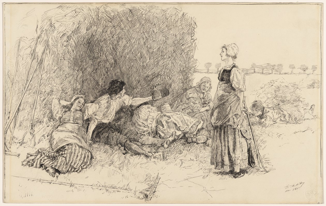 Innhøsterne, illustrasjon til «Lærflasken» av Edwin Austin Abbey
