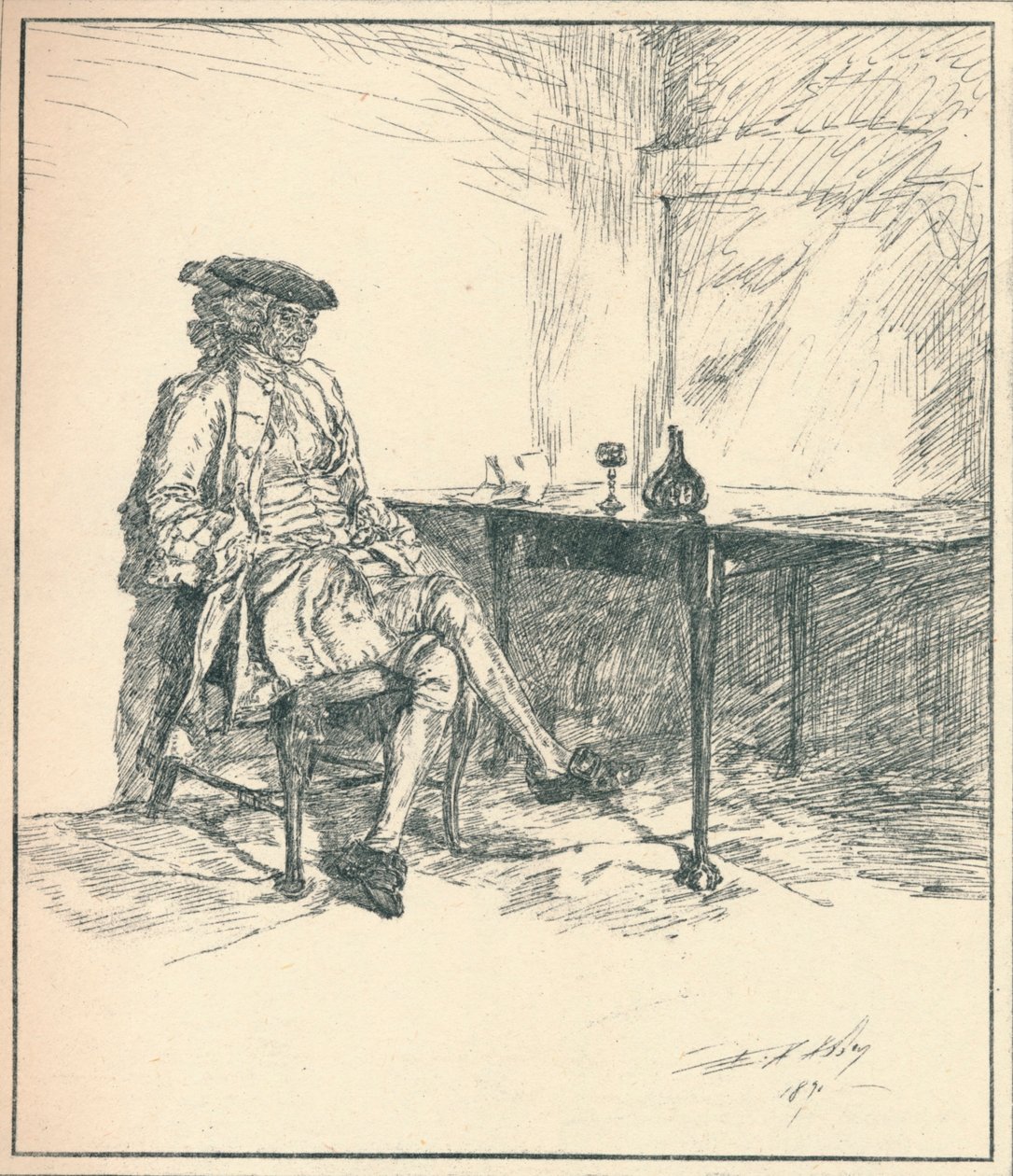 Brevet. Upublisert pennetegning, 1890, 1923 av Edwin Austin Abbey