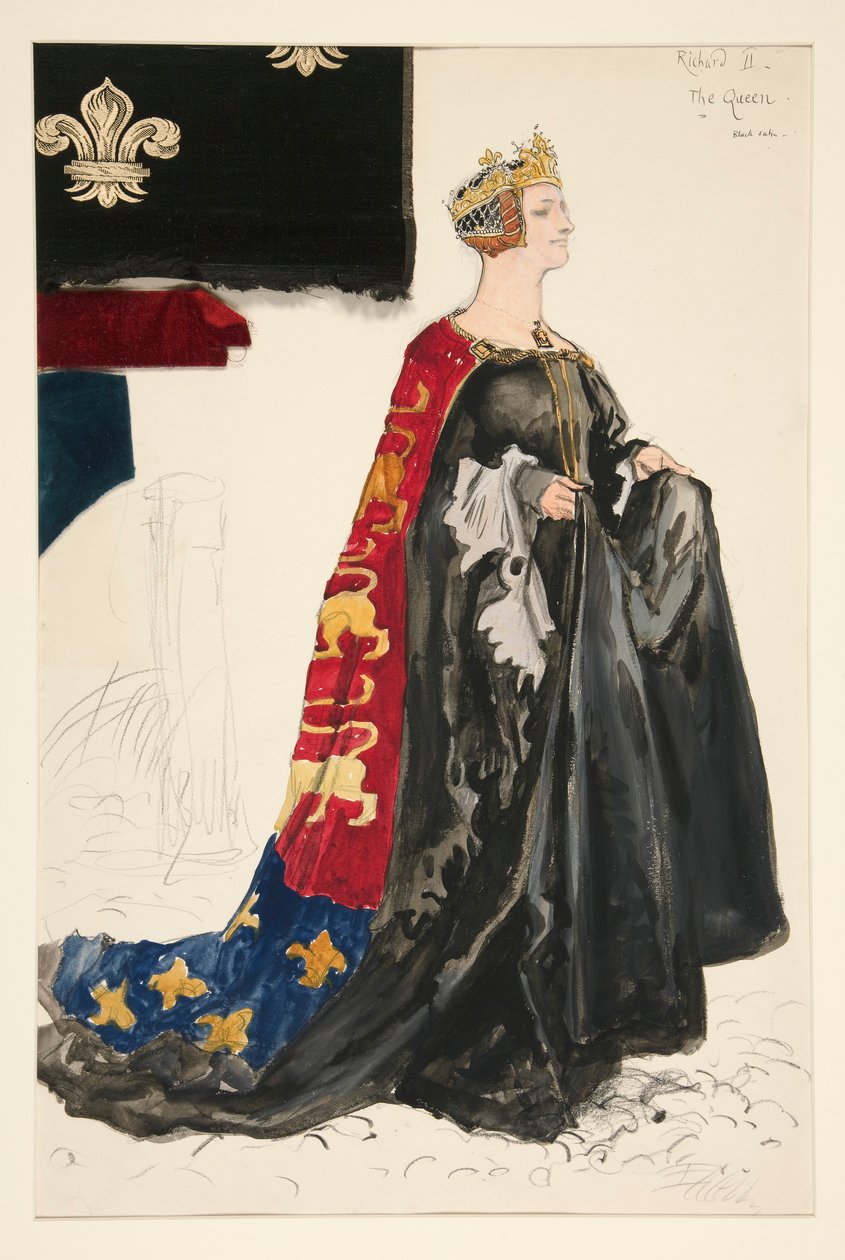 Dronningen (i svart), kostymeskisse for Henry Irving av Edwin Austin Abbey