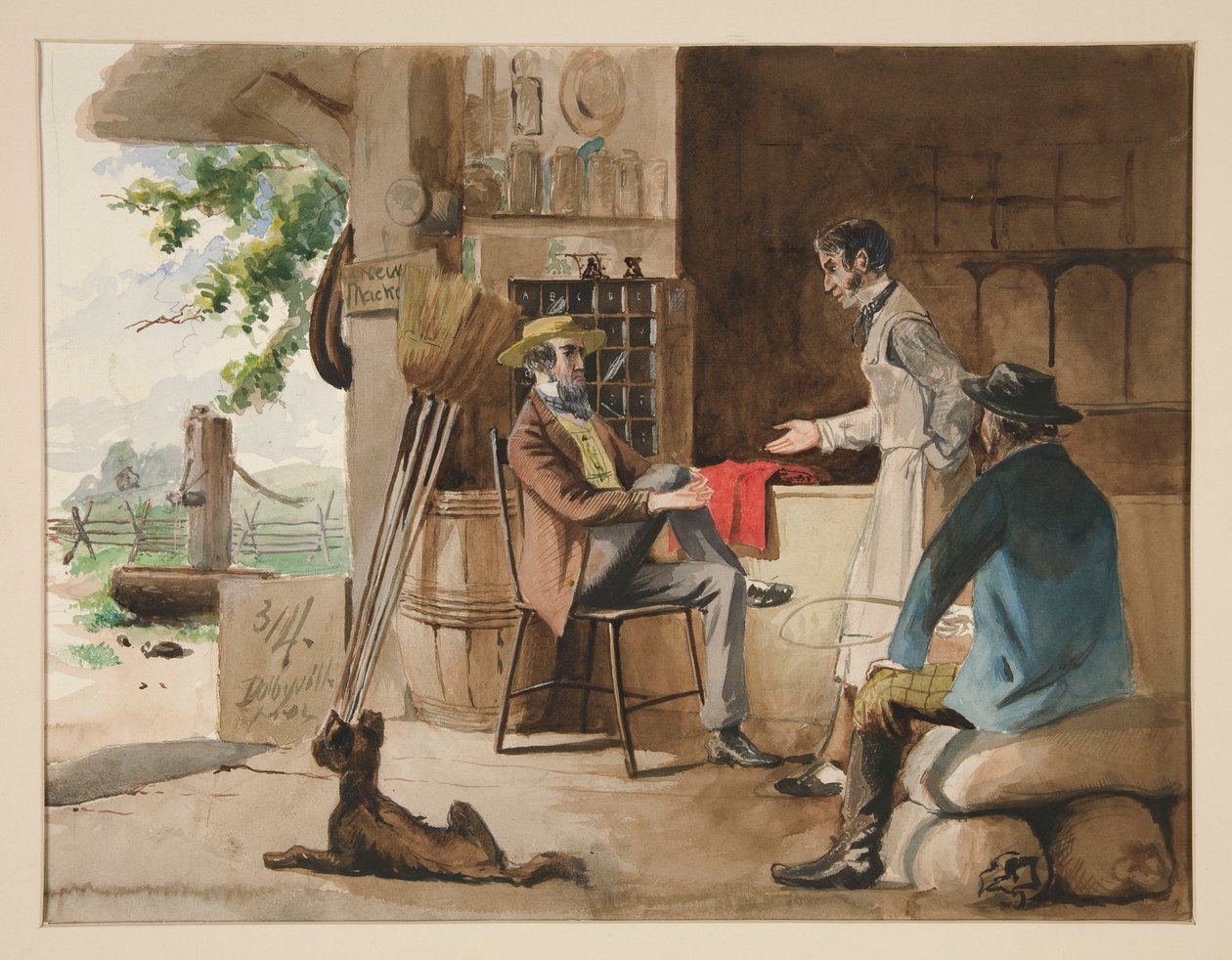 Tre menn i en tørrvarebutikk - landhandel, Dolbyville av Edwin Austin Abbey