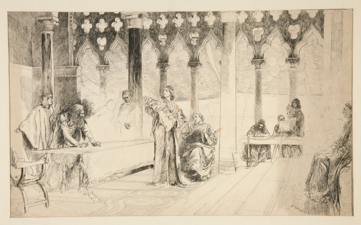 Prøvescene, fra Merchant of Venice av Edwin Austin Abbey