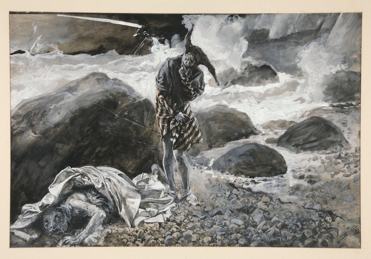Trinculo og Caliban, illustrasjon for akt II, Scene ii, The Tempest av Edwin Austin Abbey