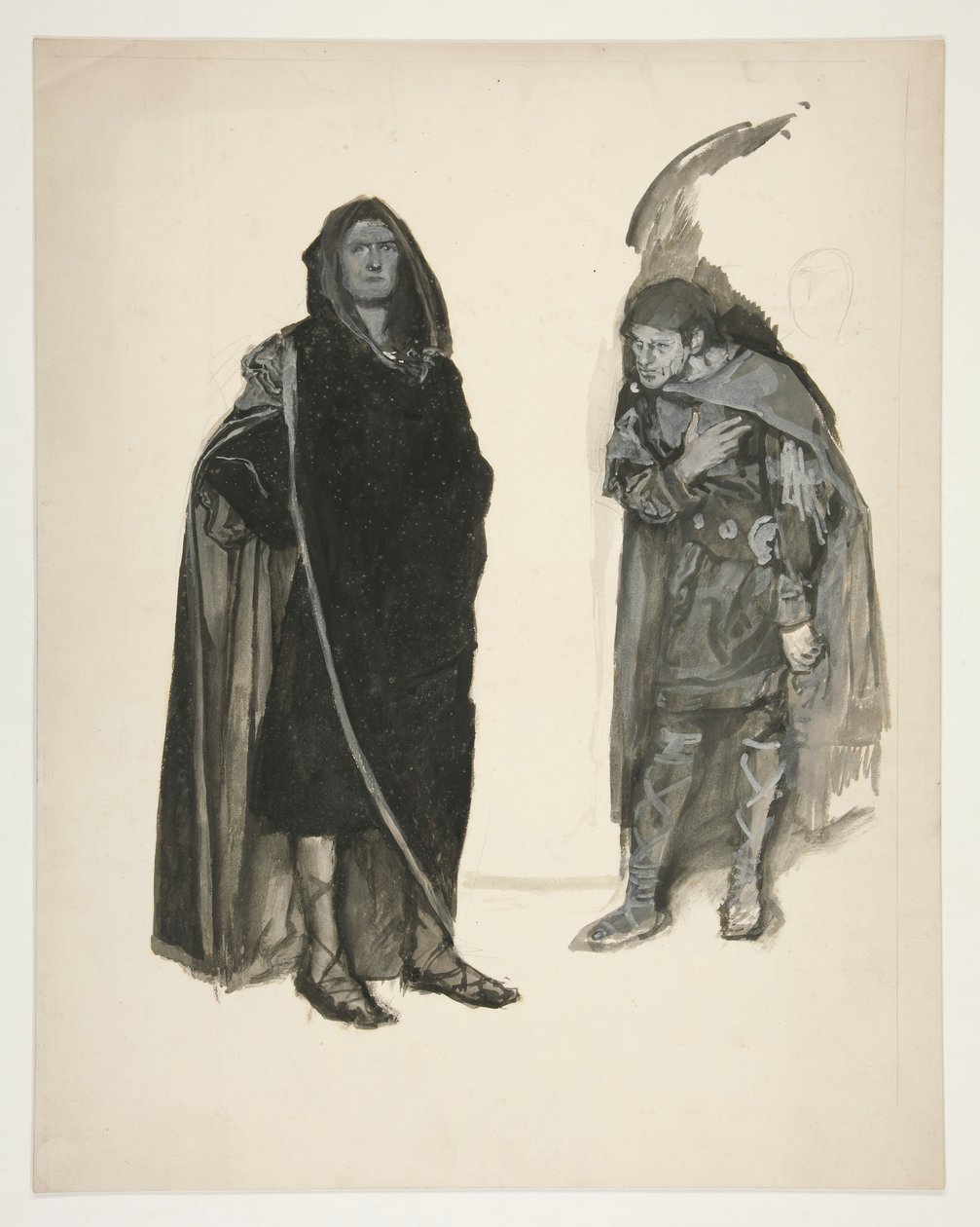 To kappede menn, skisse for et uidentifisert Shakespeare-skuespill av Edwin Austin Abbey