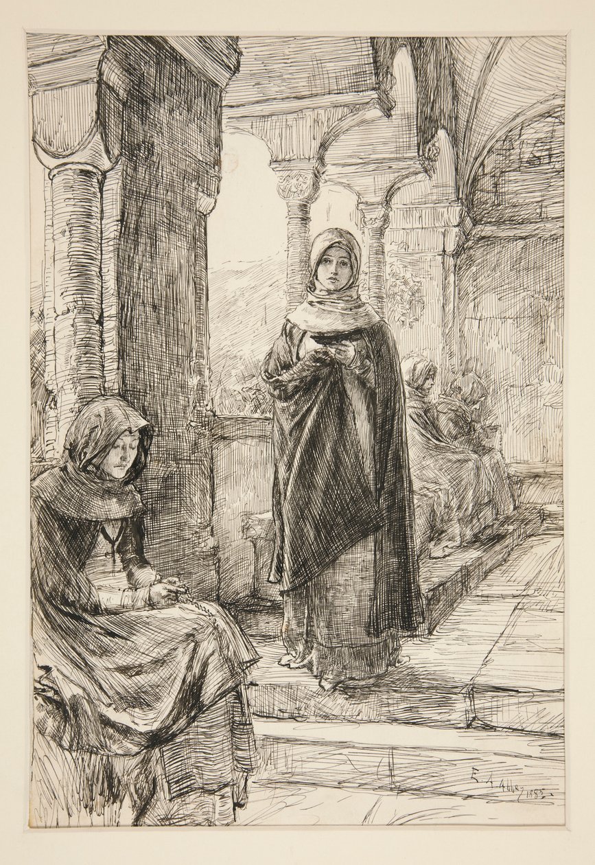 To kvinnelige skikkelser i klosteret, fra klosteret av Edwin Austin Abbey