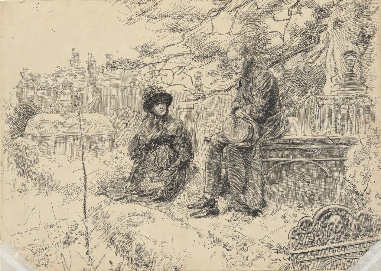 To skikkelser i en kirkegård av Edwin Austin Abbey