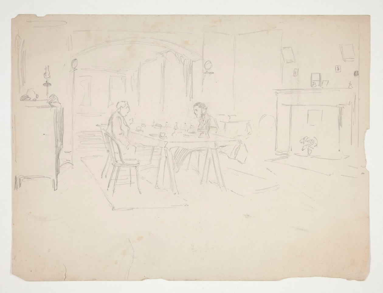 To menn til bords i et interiør av Edwin Austin Abbey