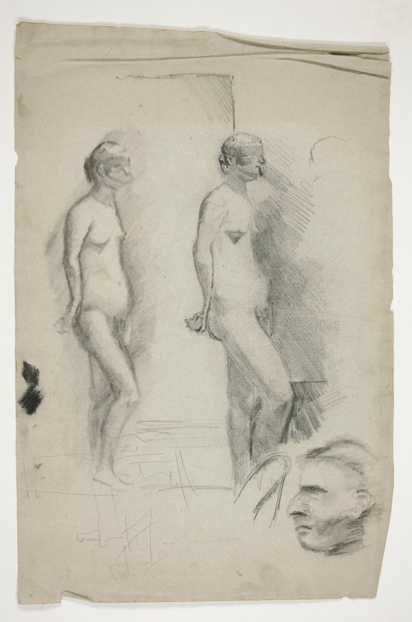 To skisser av en nakenmodell og en mann av Edwin Austin Abbey