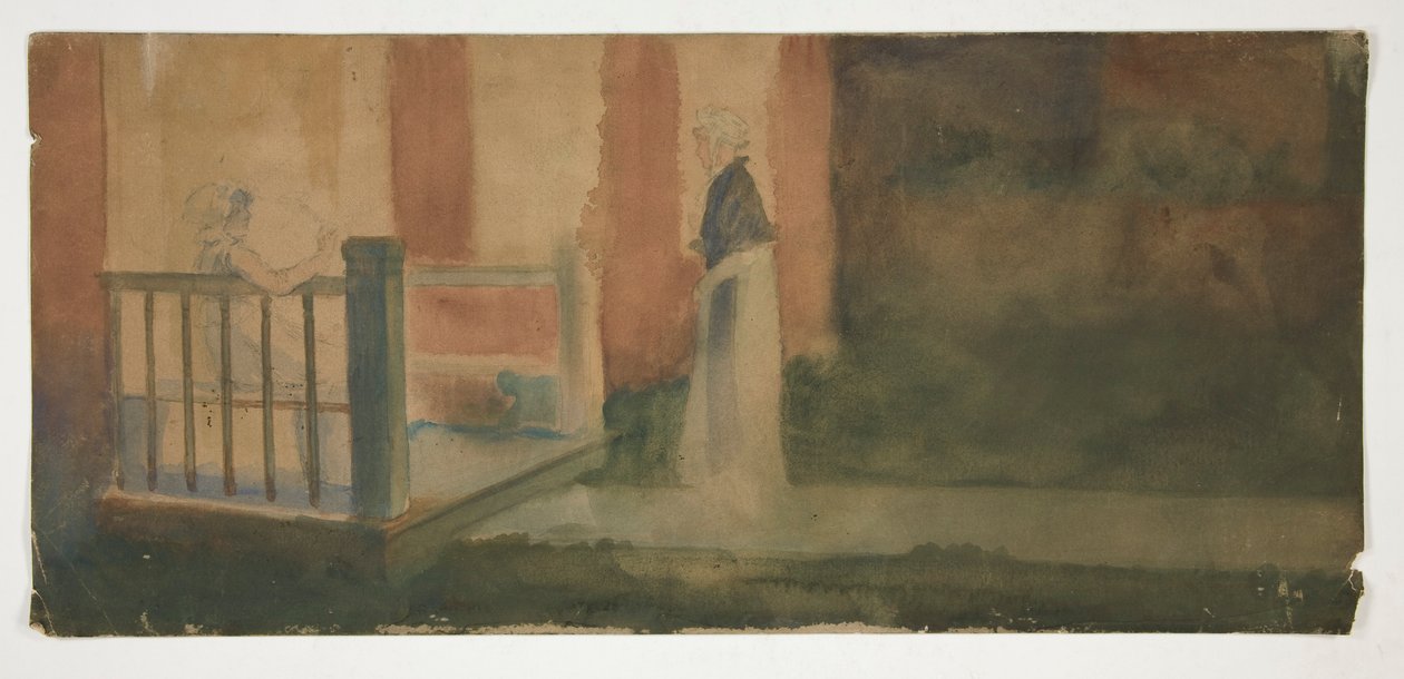To kvinner samtaler på en veranda av Edwin Austin Abbey