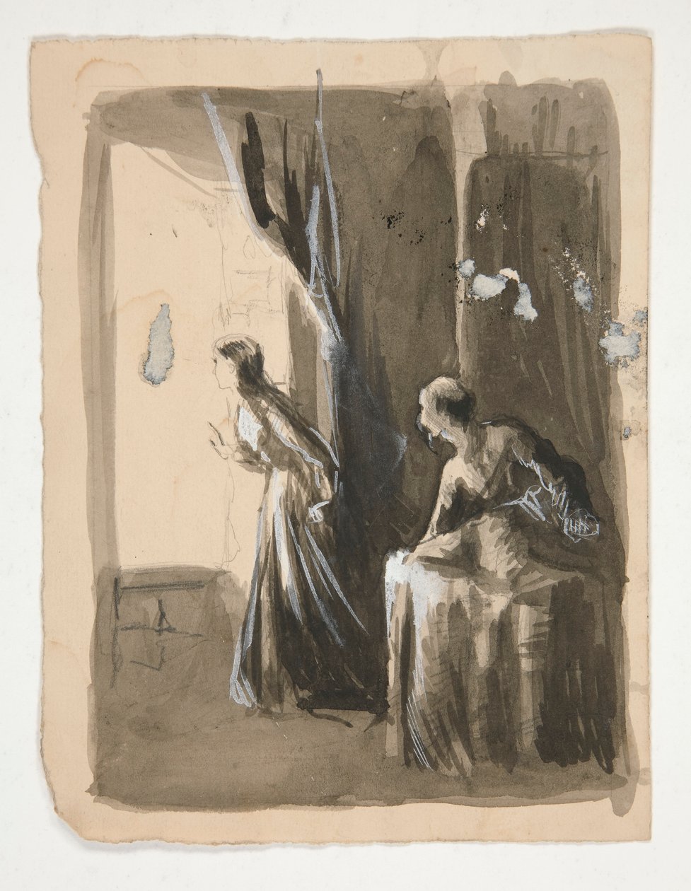 To kvinner i et interiør - uidentifisert illustrasjon av Edwin Austin Abbey