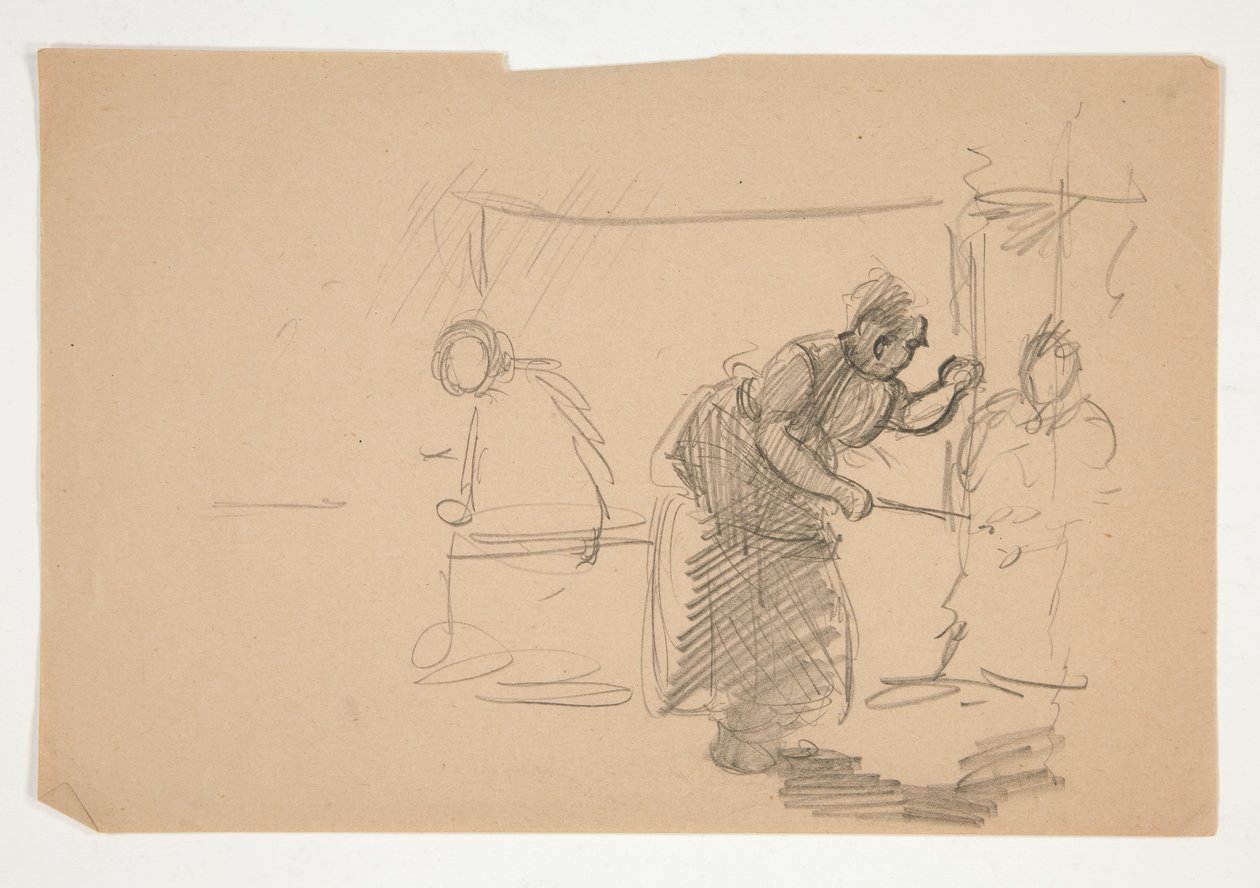 Uidentifisert illustrasjon- Studie av kjøkken med figur av Edwin Austin Abbey