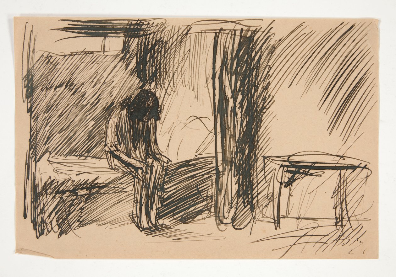 Uidentifisert illustrasjon - Studie av person i fengsel av Edwin Austin Abbey