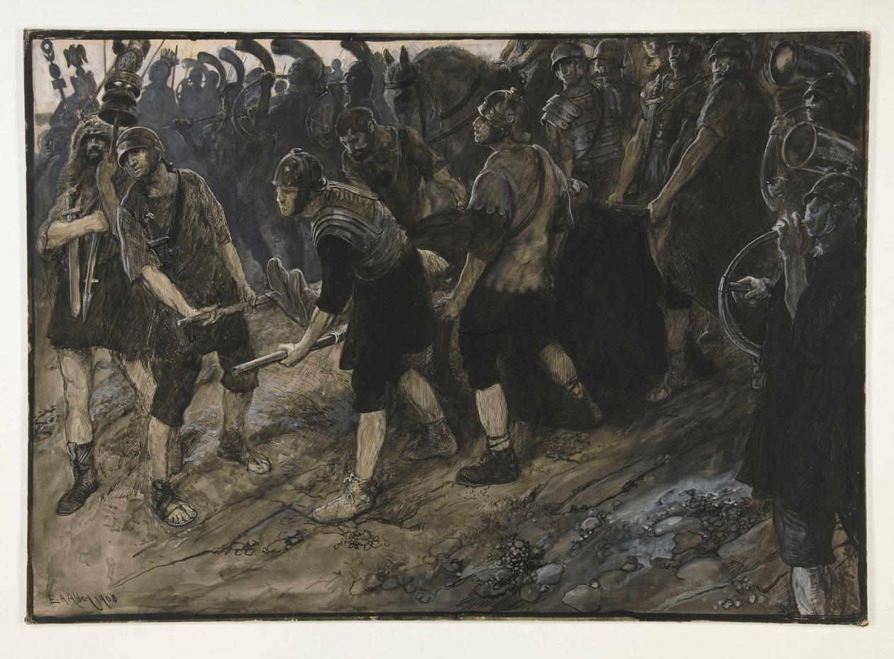 Ventidius går inn i triumf, den døde kroppen til Pacorus båret foran ham, akt III, scene i, Antony og Cleopatra av Edwin Austin Abbey