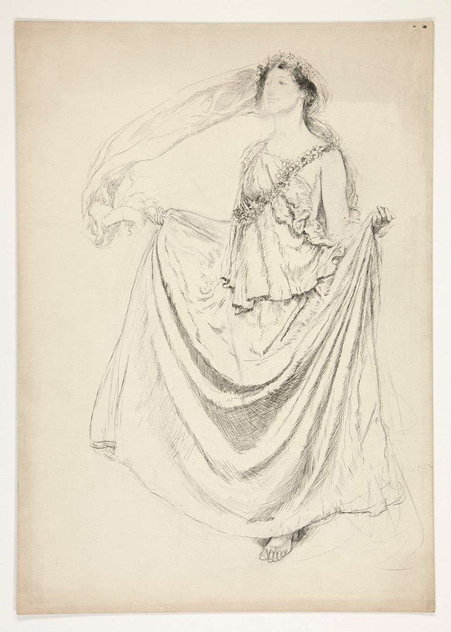 Kvinne i toga med girlandere, skisse til et uidentifisert Shakespeare-skuespill av Edwin Austin Abbey