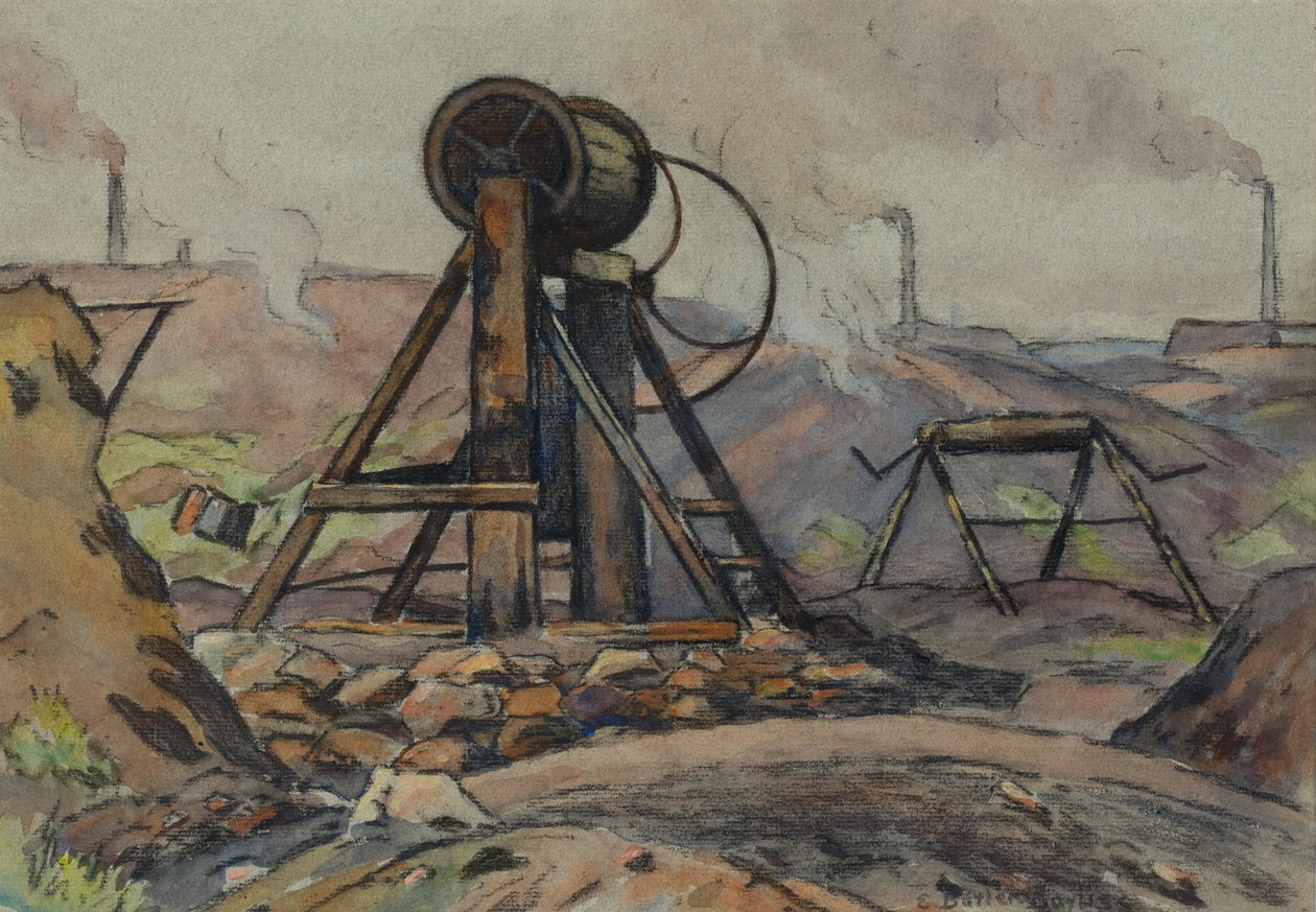 The Winding Gear (akvarell og kull på papir) av Edwin Butler Bayliss