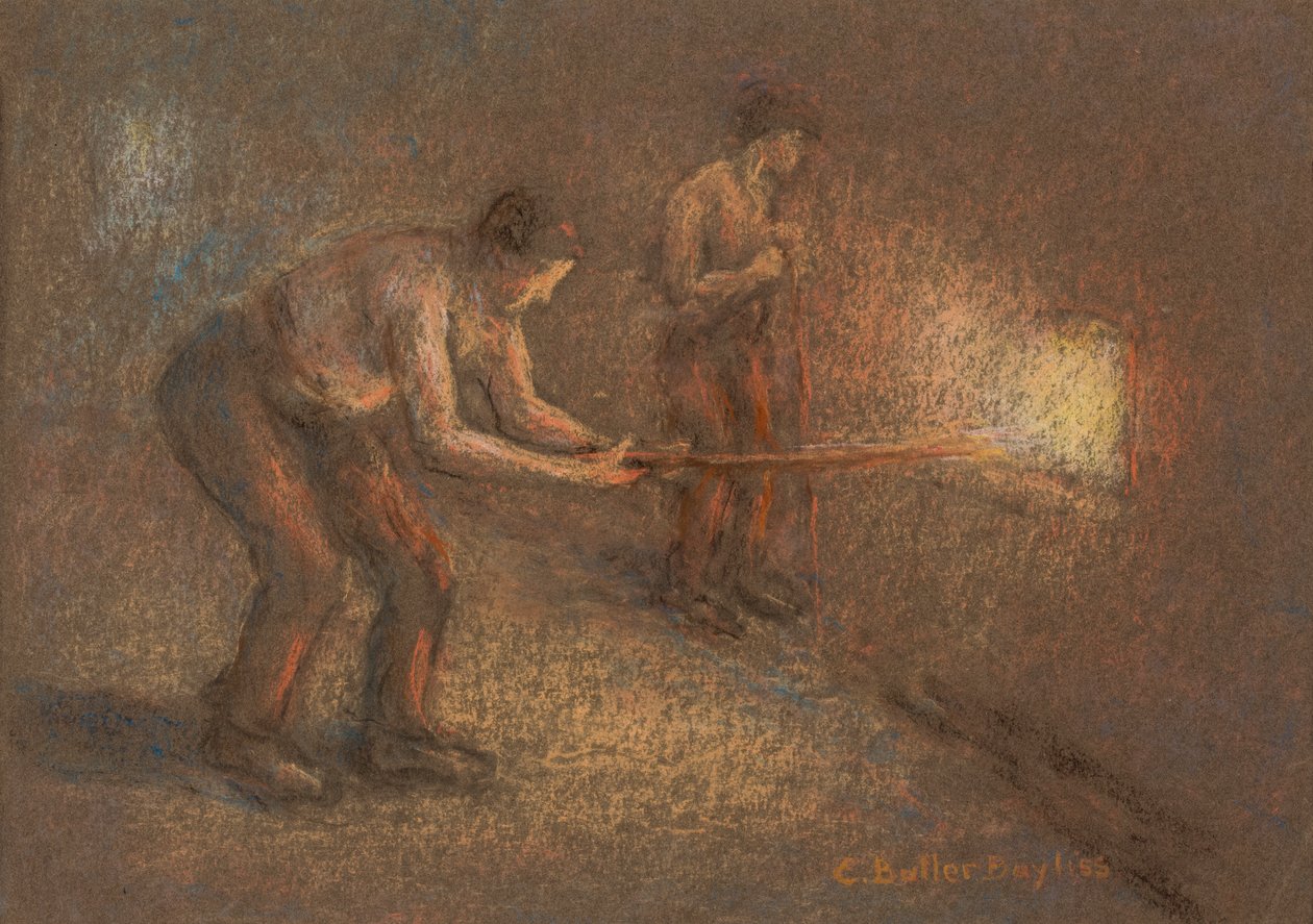 To stokere ved en ovn (pastell og kull på papir) av Edwin Butler Bayliss