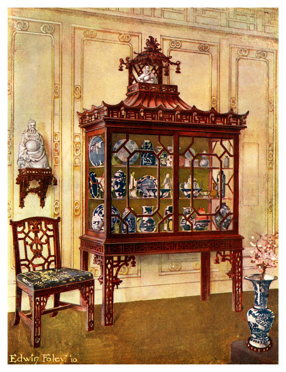 Utskåret porselenskrin på Chippendales kinesisk måte, 1911-1912. av Edwin Foley