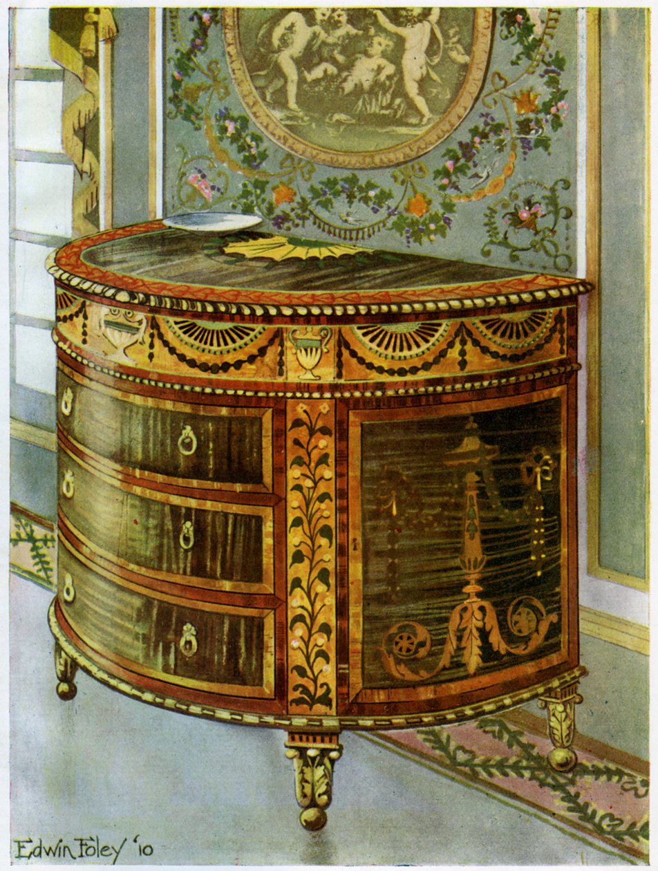 Innlagt satengkommode med ormolu-fester, 1911-1912. av Edwin Foley