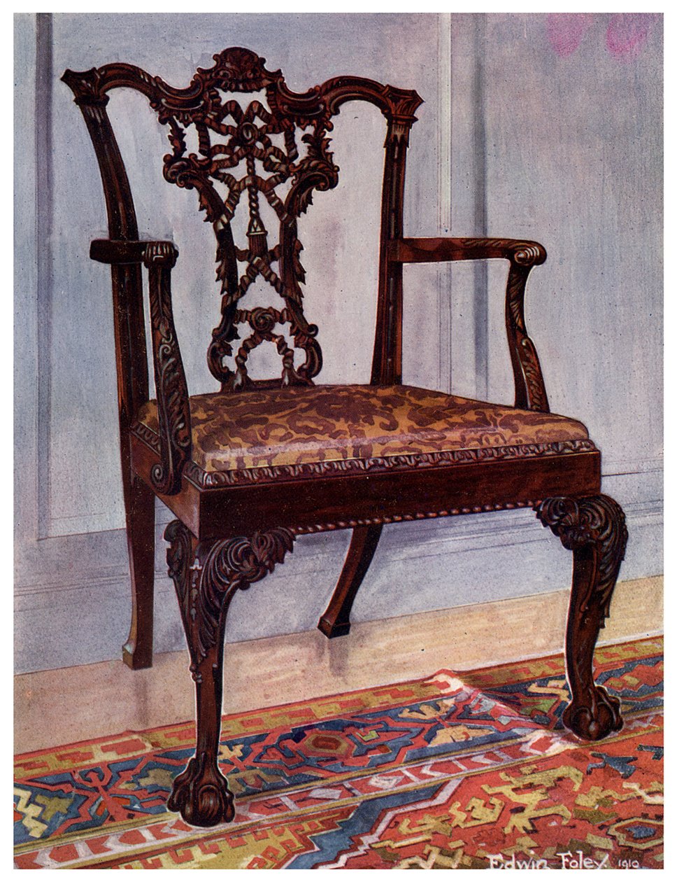 Lenestol i mahogni, stil fra Chippendale, 1911-1912. av Edwin Foley