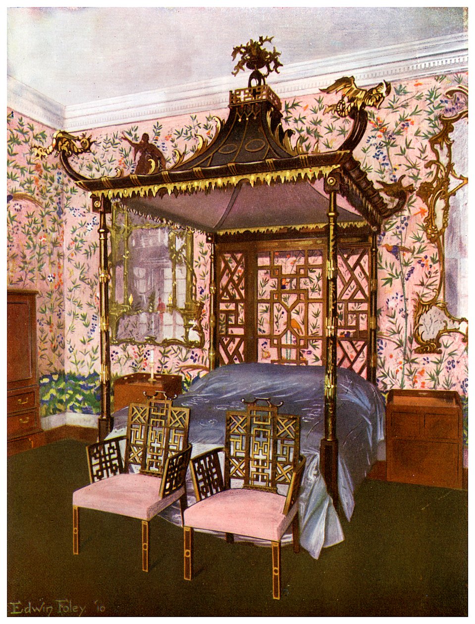 The Chippendale Chinese Bedroom, Badminton House, Gloucestershire, 1911-1912. av Edwin Foley