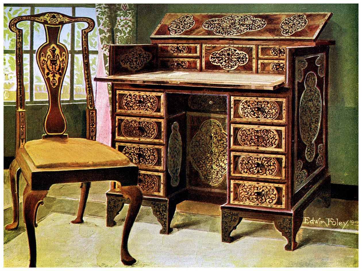 Valnøttinnlagt skrivebord, 1910. av Edwin Foley