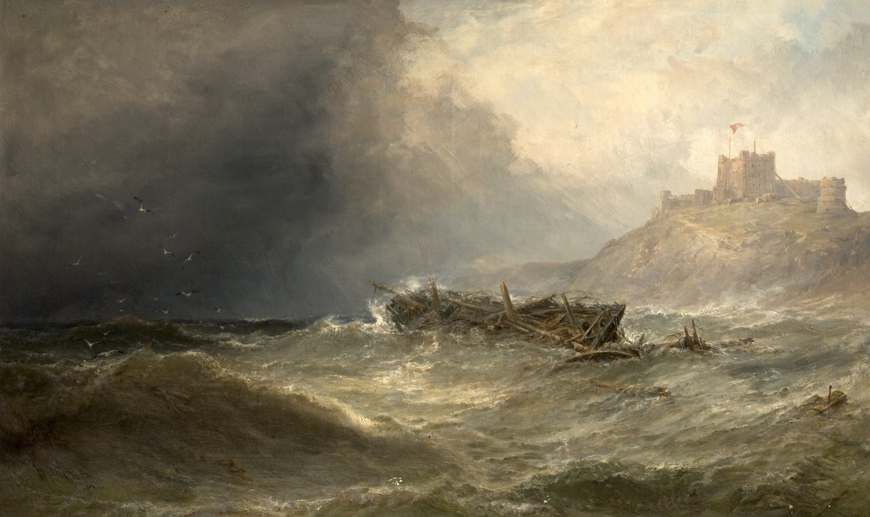 Brig Drifting Ashore utenfor Bamborough, Northumberland, 1875 av Edwin Hayes