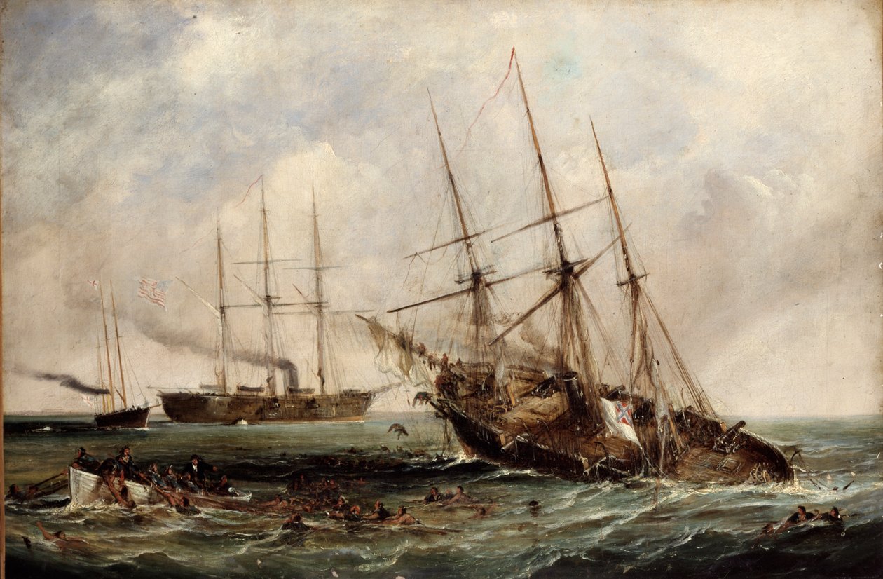 Ødeleggelse av den konfødererte dampbåten Alabama av US Ironclad Kearsarge, 19. juni 1864 av Edwin Hayes