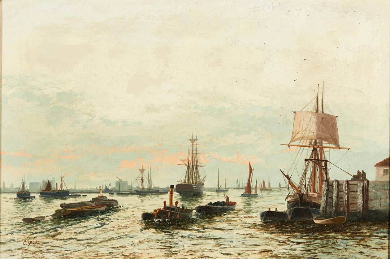 Lektere på Themsen (olje på lerret) av Edwin Henry Eugene Fletcher