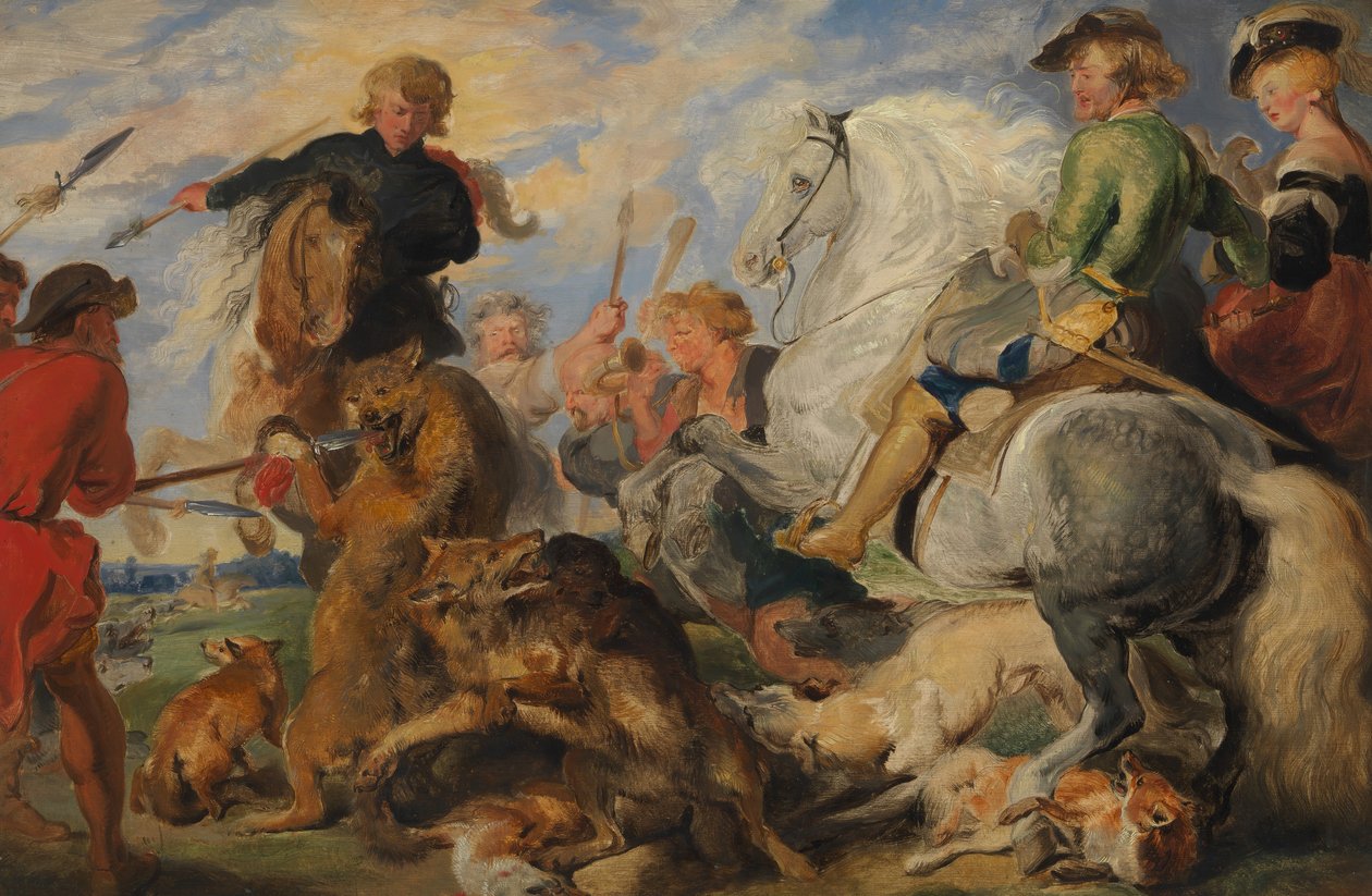 Kopi etter Rubenss Wolf and Fox Hunt, ca. 1824-26. av Edwin Landseer