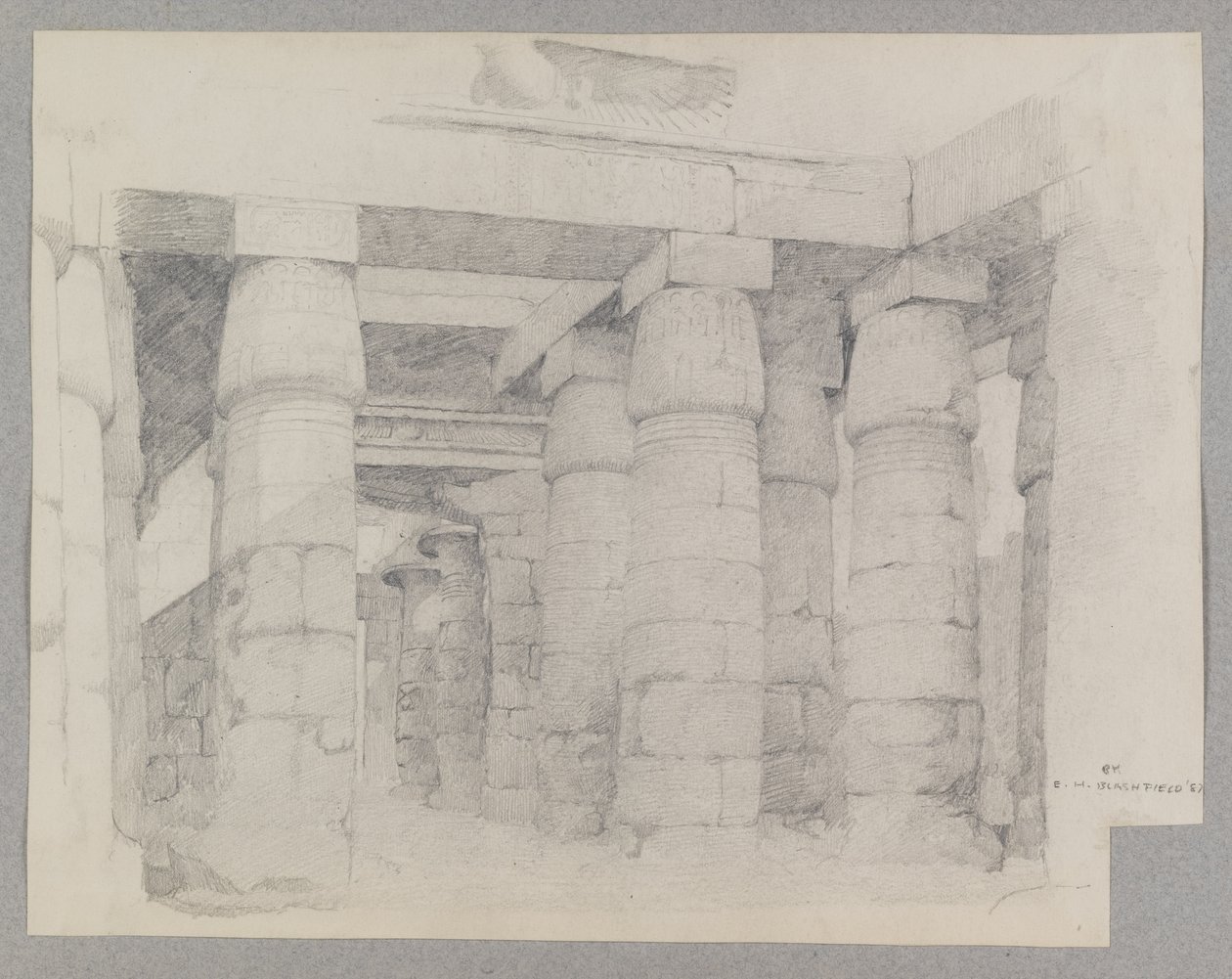 Temple of Khonsu i Karnak, 1887 (grafitt på teksturert vevd papir) av Edwin Howland Blashfield