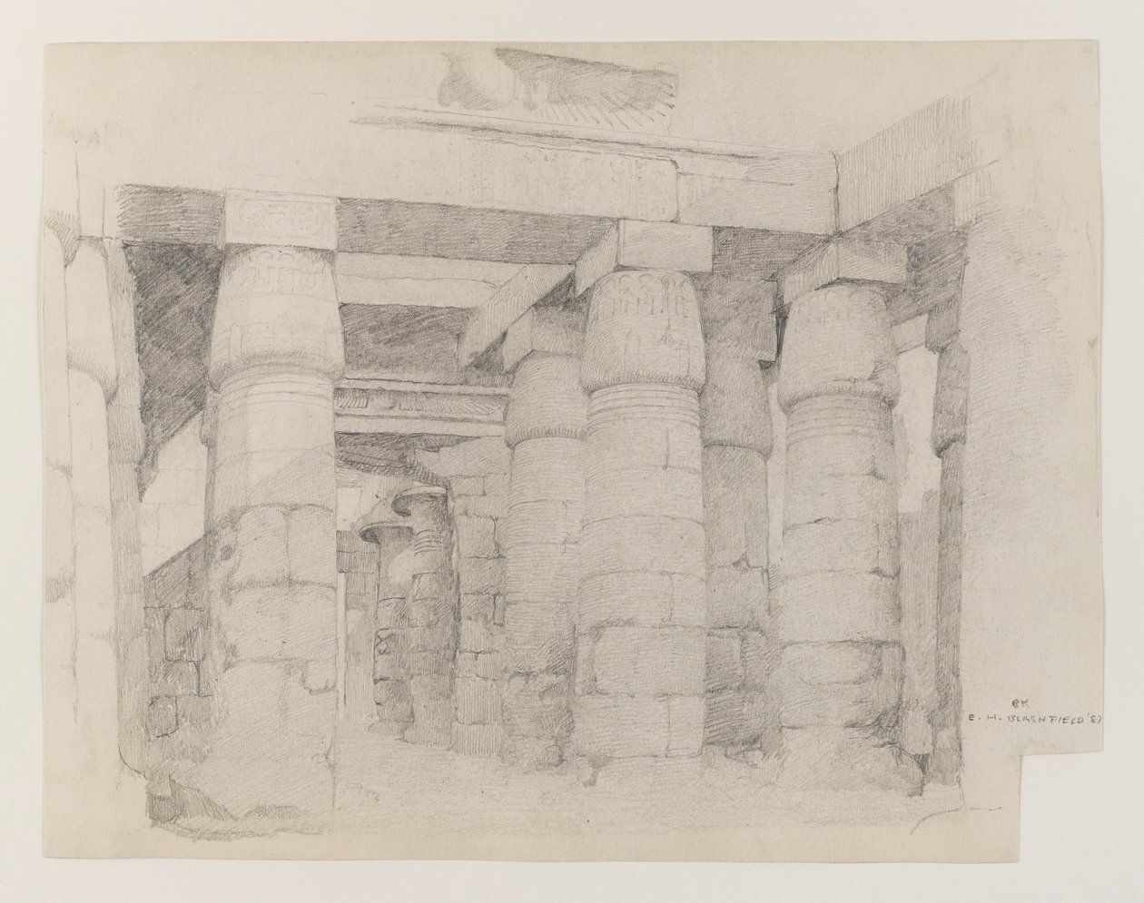 Temple of Khonsu i Karnak, 1887 (grafitt på vevd papir) av Edwin Howland Blashfield