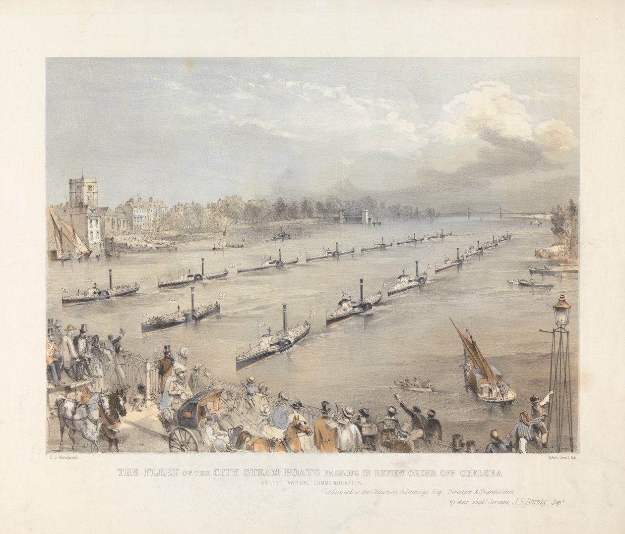 The Fleet of the City Steam Boats Passing in Review Order off Chalsea på London Annual Comemoration av Edwin Jewitt