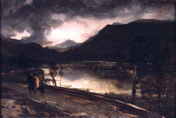En innsjøscene ved solnedgang av Edwin Landseer