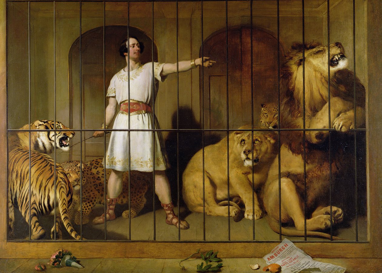 Portrett av Van Amburgh da han dukket opp med dyrene sine på London Theatre, 1847 av Edwin Landseer