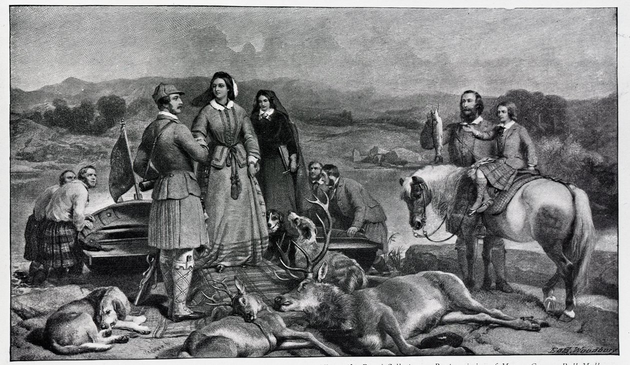 Dronning Victoria lander ved Loch Muick, etter maleriet i 1850 av Edwin Landseer